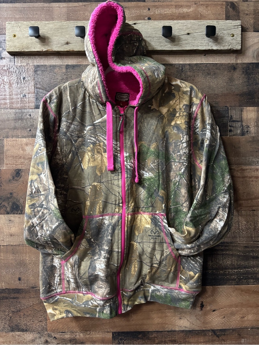 Camo Zip-Up Hoodie with Pink Trim - Women's Sweatshirt